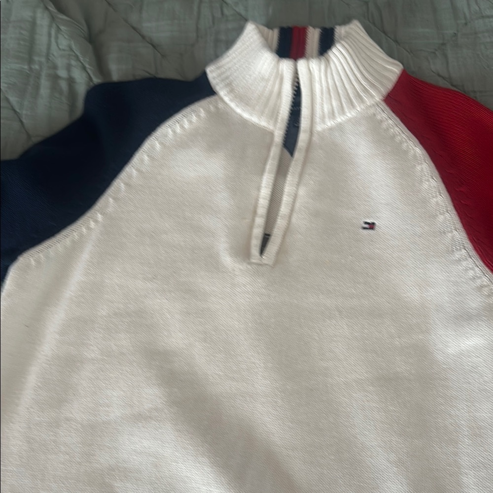 Tommy Hilfiger Red and White Zip Up Sweater